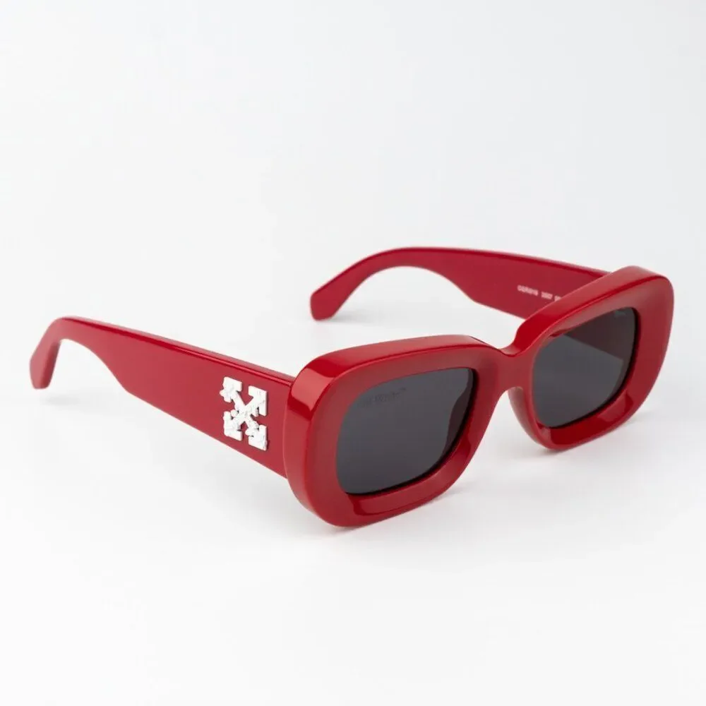 NEW Off-White CARRARA 507 Red Dark Grey Unisex Rectangular Sunglasses